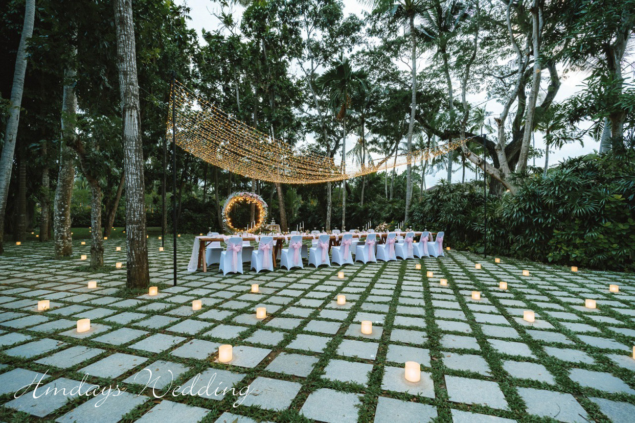 海外婚礼晚宴|巴厘岛婚礼宴会|巴厘岛肉桂花园晚宴2019peach色标准布置
